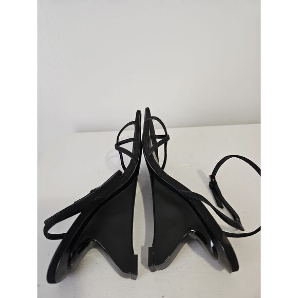 Reformation Emilia Wedge Sandal Leather Suede Womens 6.5 Black Square Toe - Picture 11 of 14